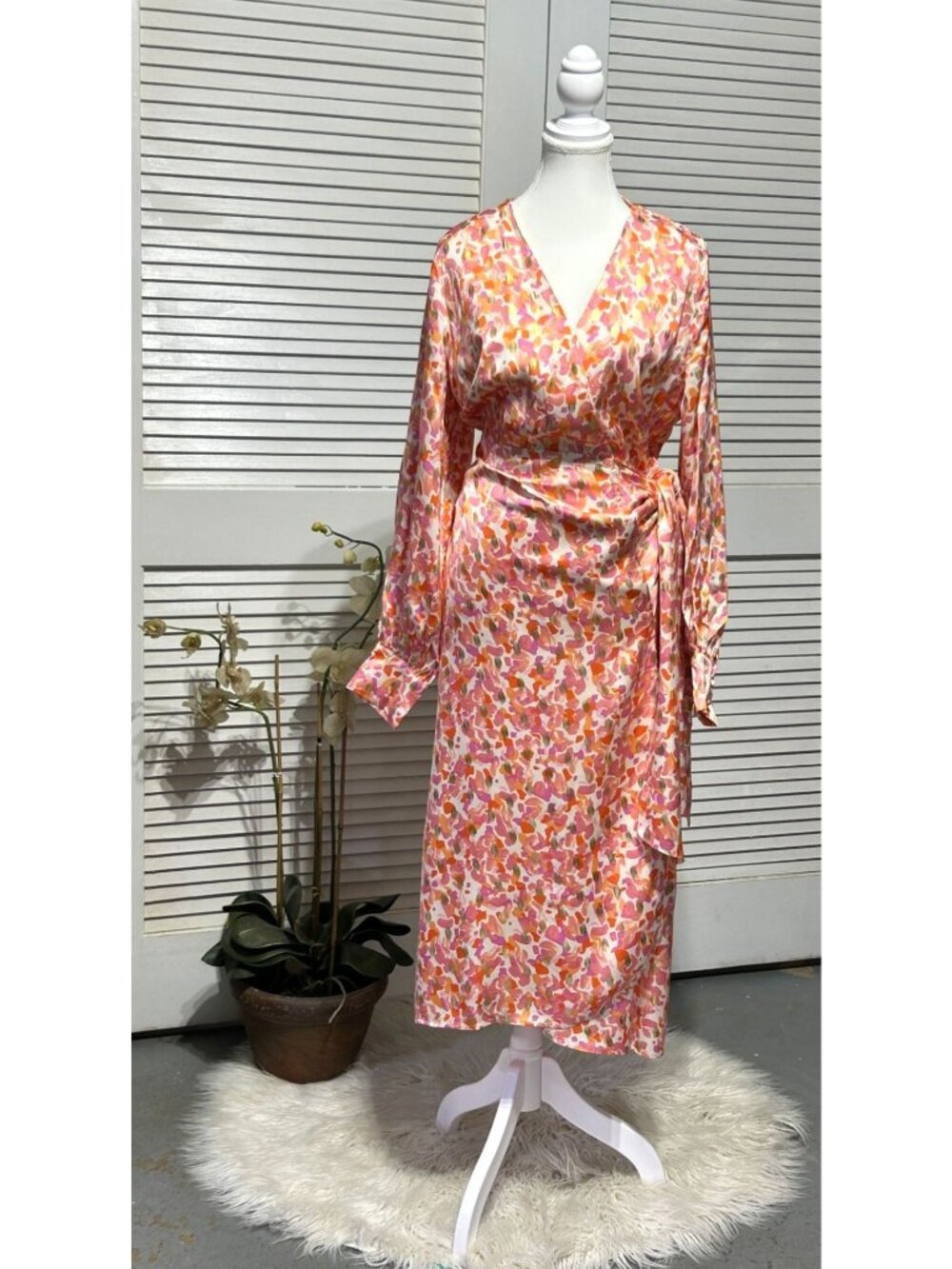 Never Fully Dressed Women's Multicolor Satin Vienna Midi Wrap Dress Size 10 3573